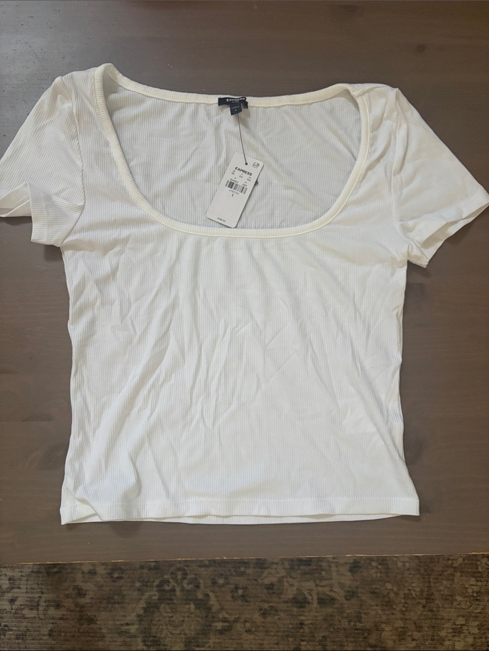 Express White Scoop Neck Ribbed Short Sleeve Fitted Tee Size Small